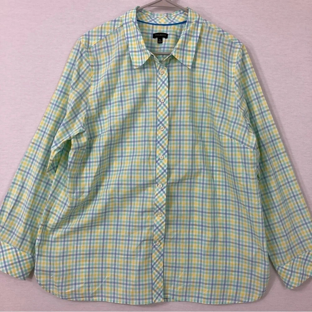 Talbots‎ Multi Color Plaid Cotton Office Career Long Sleeve Button Down XL